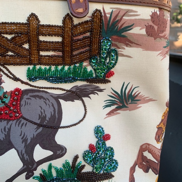 Isabella Fiore Beaded Western Motif Shoulder Bag/Tote EUC barely carried - Picture 5 of 16